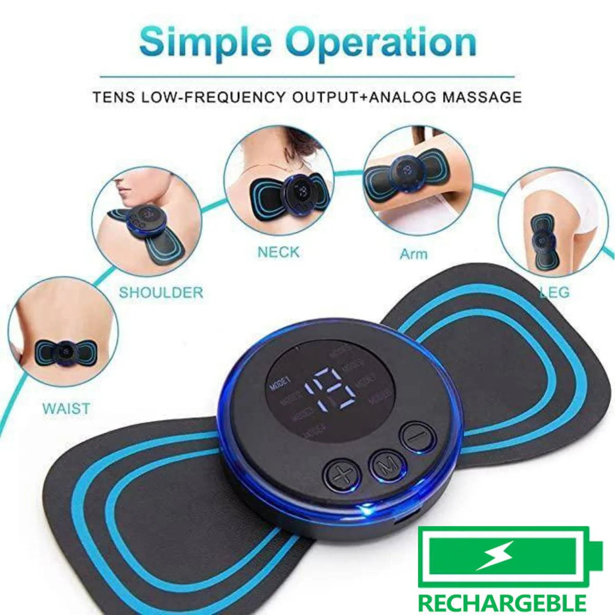 Portable EMS mini Electric Neck and body Butterfly Massager rechargeable, Cervical Electric Neck Back Massager Muscle Therapy Pressure Pain