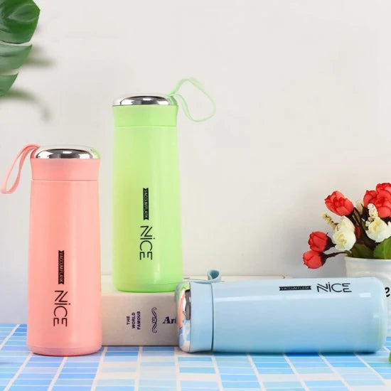 Nice Glass Water Bottles Natural BPA Free Eco Friendly, Reusable Refillable Water Glass Water Bottles Wide Mouth Liquid Storage, Leak Proof Caps, Perfect For Travel and Storing Beverages Juice, Smoothies, Tea 450 ml Multicolor (1 Piece)