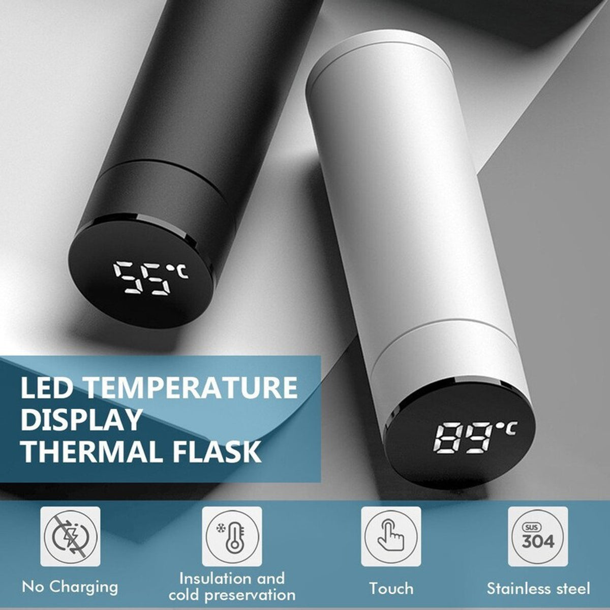 Temperature Water Bottle, LED Temperature Display Vacuum Insulated Water Bottle, Stainless Steel Thermos Flask Coffee Cup, Hot Cold Vacuum Mug, 500ml Smart Thermos